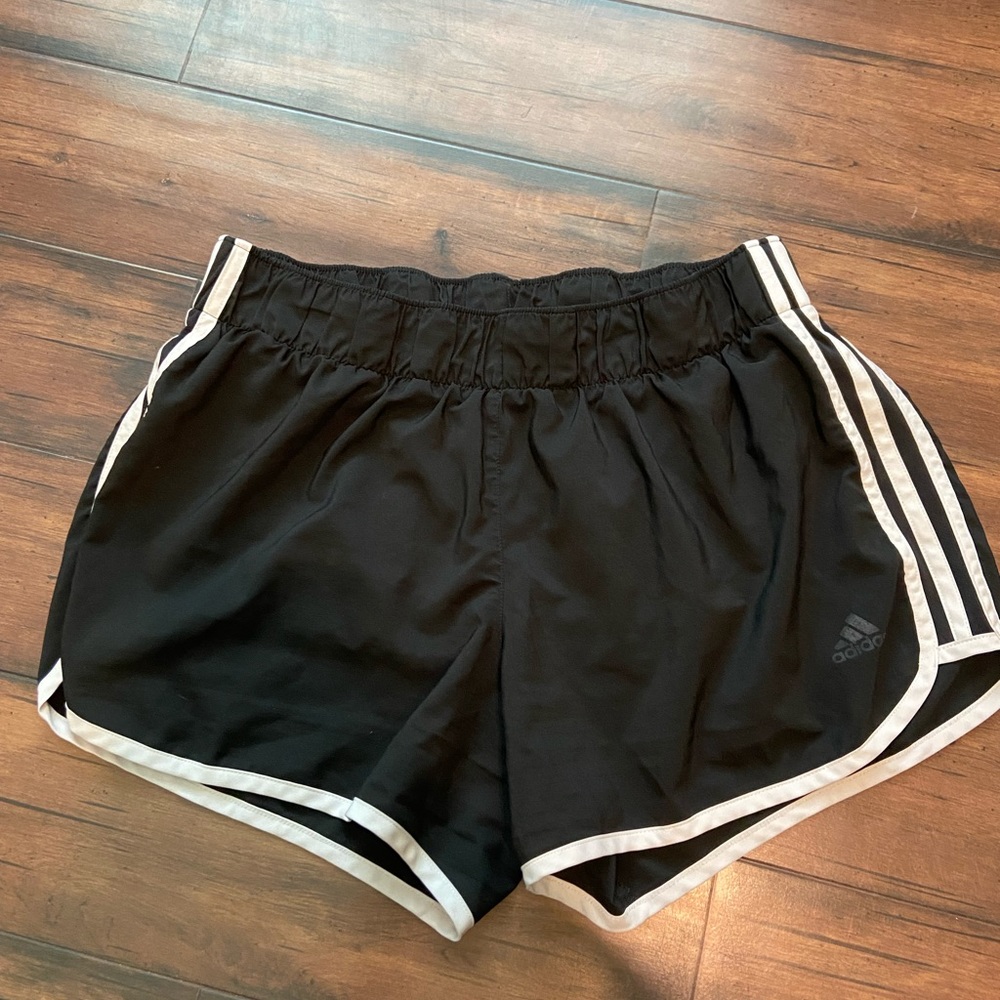 black and white adidas running shorts